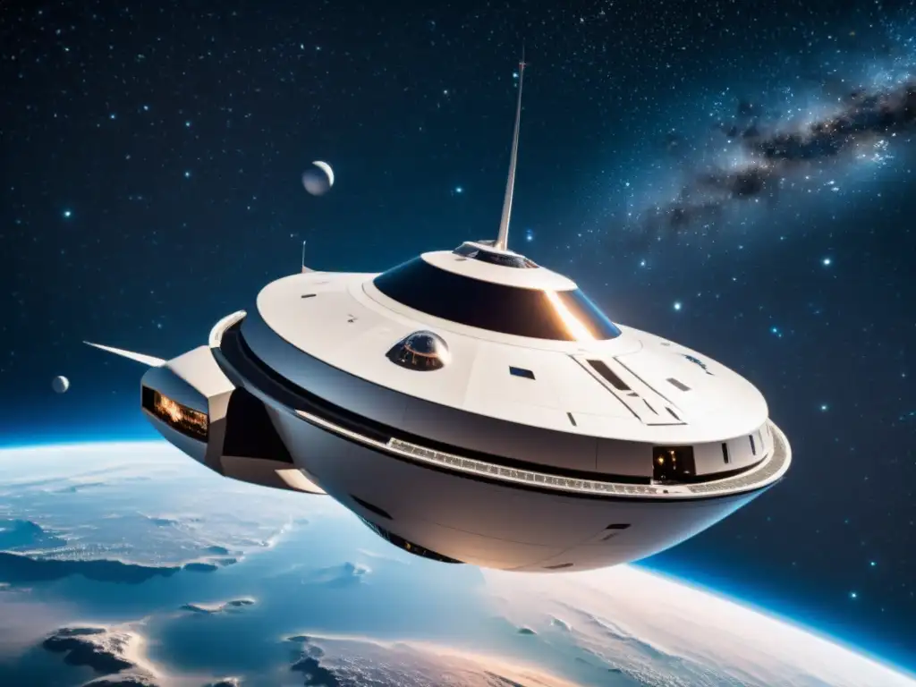Exploración espacial: Nave futurista con IA en la vastedad del cosmos Una nave espacial futurista con IA avanzada, navegando entre estrellas y galaxias
