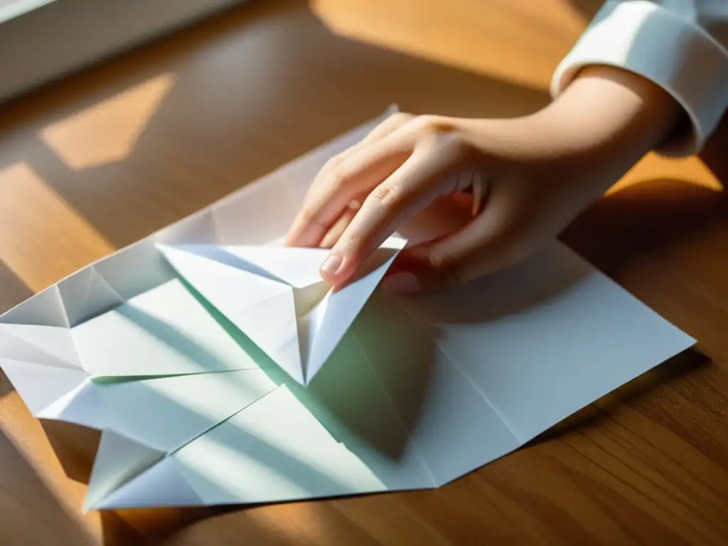 Un niño dobla con cuidado un avión de papel, mostrando determinación y creatividad