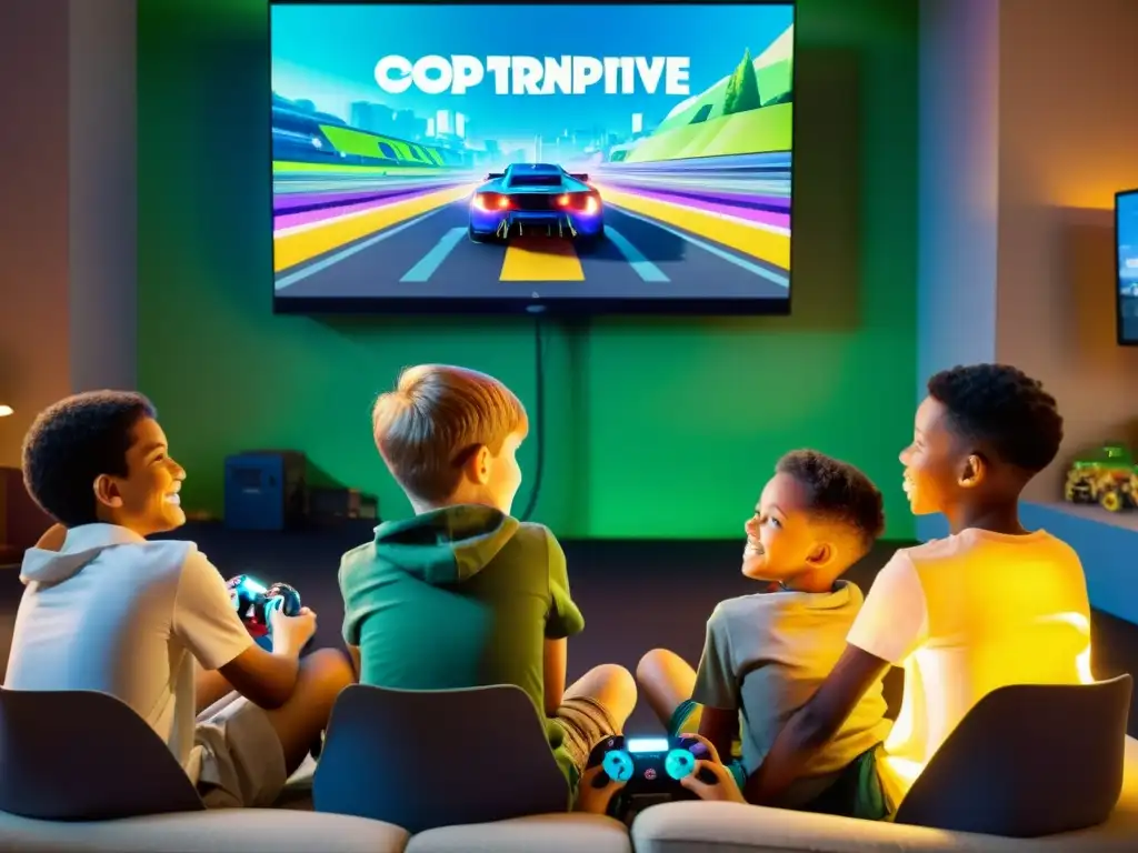 Niños disfrutan juegos de transporte, mejoran coordinación y trabajo en equipo frente a la pantalla iluminada