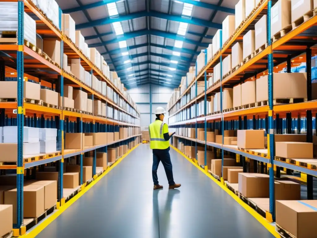 Operarios usando tecnología de vanguardia para la gestión de inventario en un almacén logístico