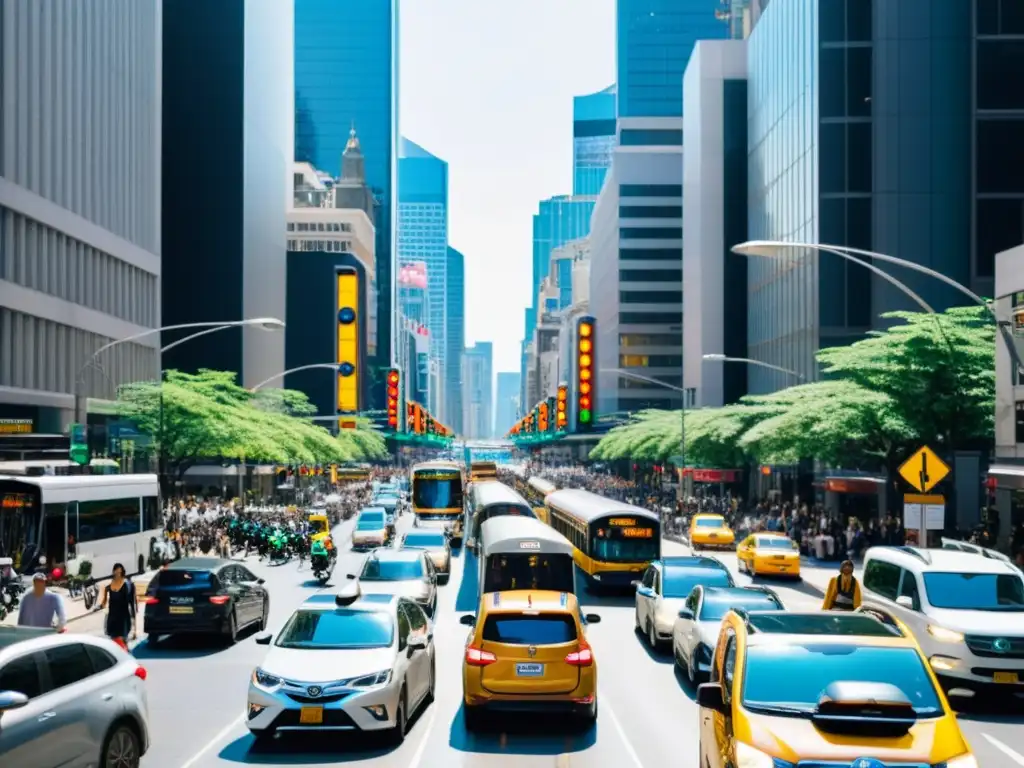 Oportunidades de becas para ingeniería de transportes en la bulliciosa vida urbana, con una variedad de vehículos y arquitectura dinámica