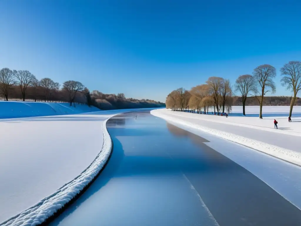 Patinaje artístico sobre río congelado Un paisaje invernal sereno con patinaje sobre hielo en destinos accesibles