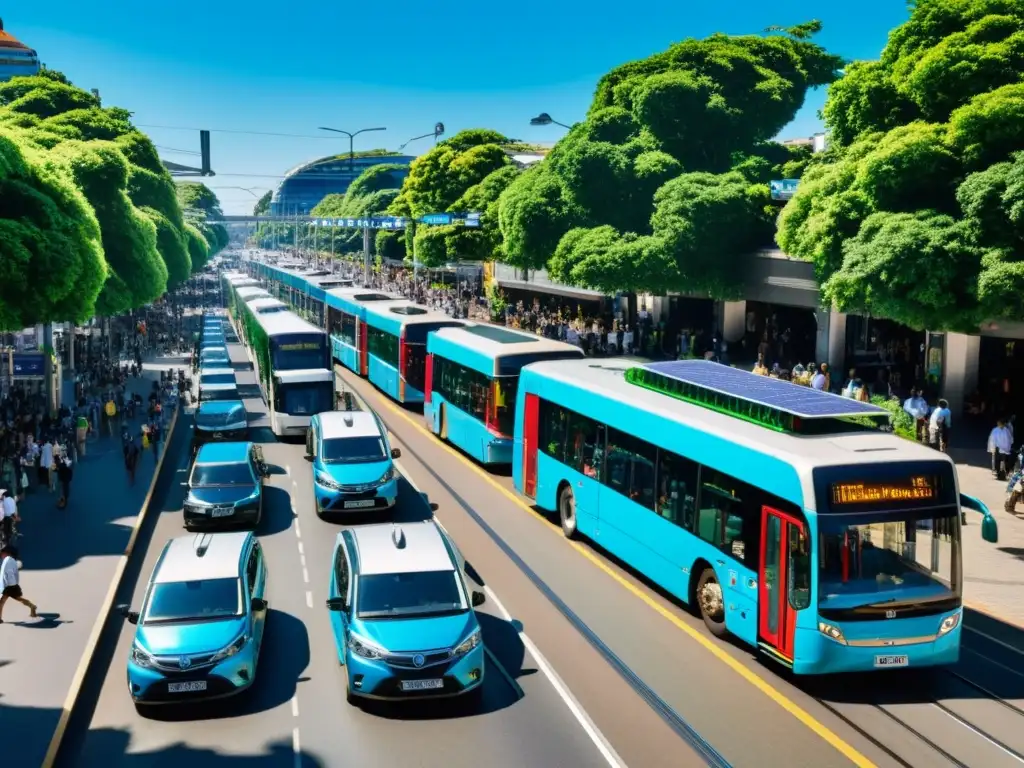 Un paisaje urbano con transporte público sostenible y diversidad, evolución transporte público solución climática