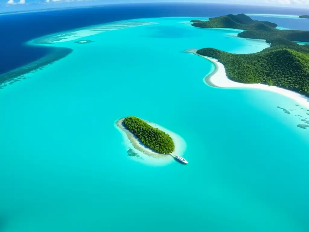 Un paraíso remoto de islas paradisíacas accesibles en hidroavión, rodeado de aguas turquesas y exuberante vegetación tropical