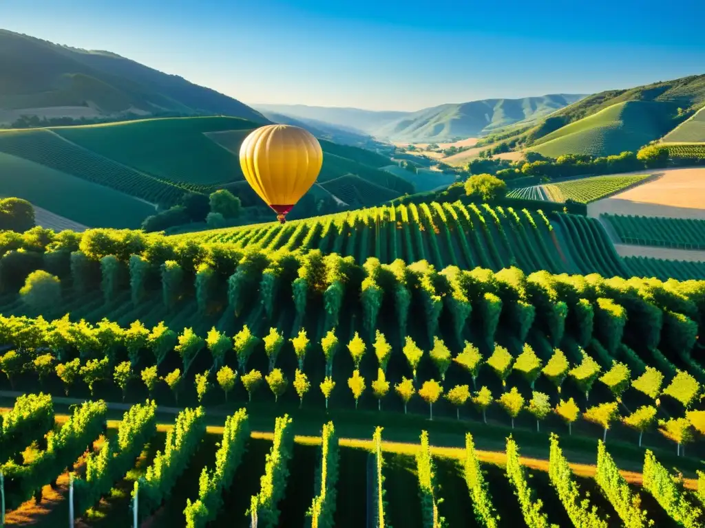 Un paseo en globo aerostático sobre un viñedo pintoresco