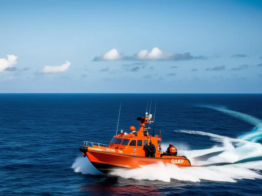 Patrulla de guardacostas armados protegiendo el mar en alta mar, vigilantes ante posibles amenazas