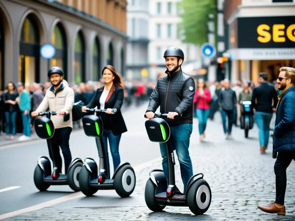 Persona en Segway recorriendo una bulliciosa calle de la ciudad, ideal para recorrer en Segway