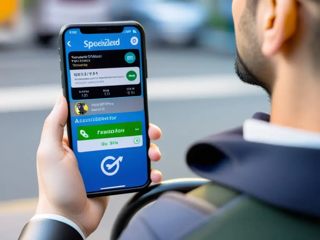 Una persona usa con destreza una app de transporte accesible en su smartphone