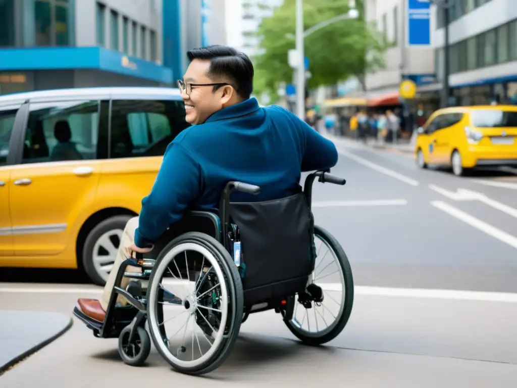 Una persona con discapacidad usa una silla de ruedas para acceder a un vehículo de car sharing con rampa