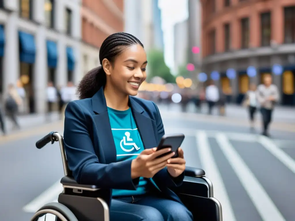 Una persona en silla de ruedas usando una aplicación móvil de accesibilidad