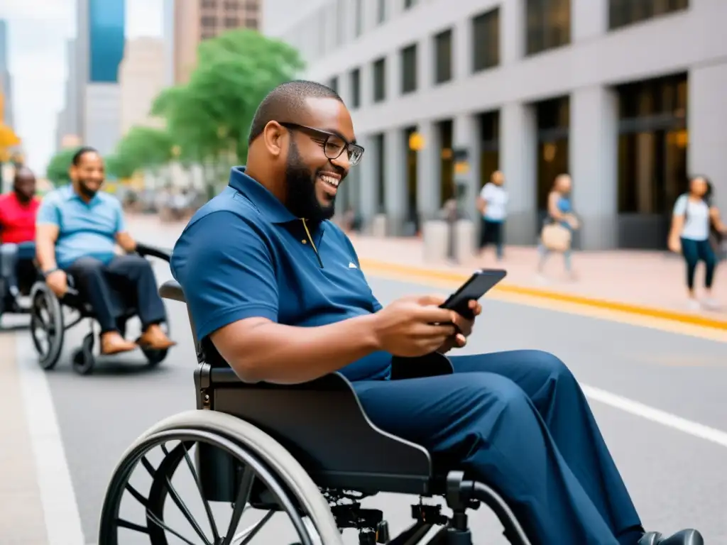 Personas con discapacidades físicas usan aplicación de transporte especializado, mostrando independencia y empoderamiento