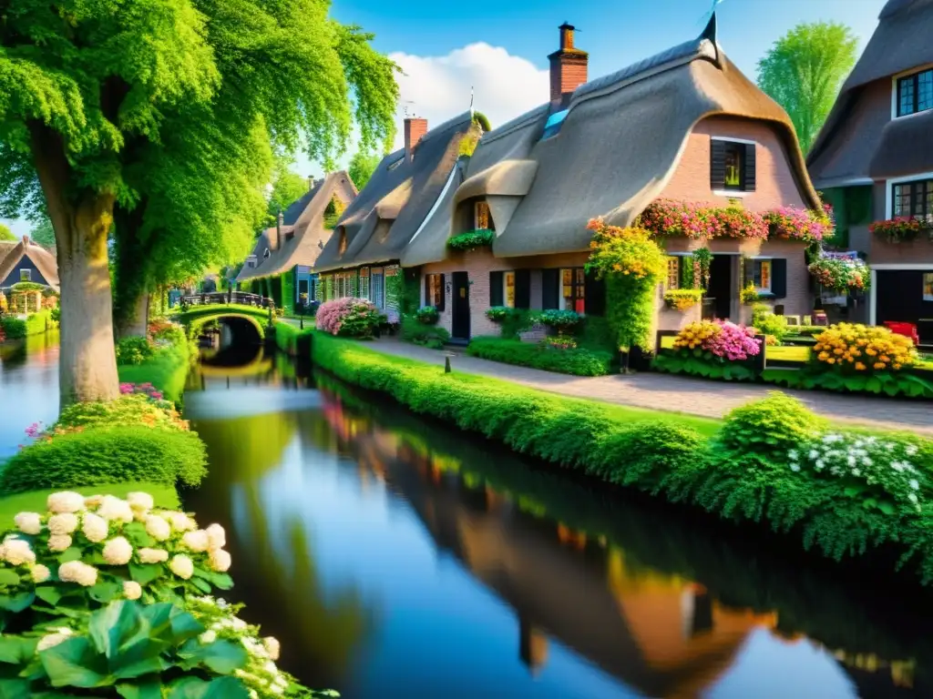 Pintoresco pueblo visitar vehículos eléctricos en Giethoorn, Países Bajos, canales serenos y casas con tejados de paja