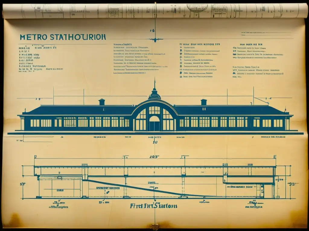 Fotografía de alta resolución de los planos originales de la primera estación de metro