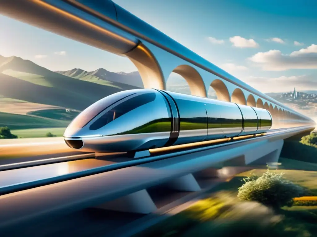 Un pod futurista del Hyperloop se desliza sin esfuerzo a través de un tubo transparente, mostrando la infraestructura clave del Hyperloop en acción