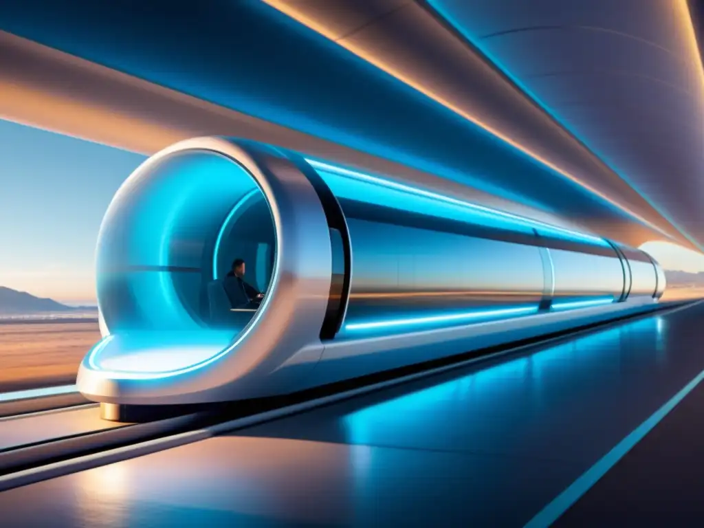 Un pod futurista del Hyperloop se desliza suavemente en un tubo transparente, con ingenieros monitoreando su rendimiento