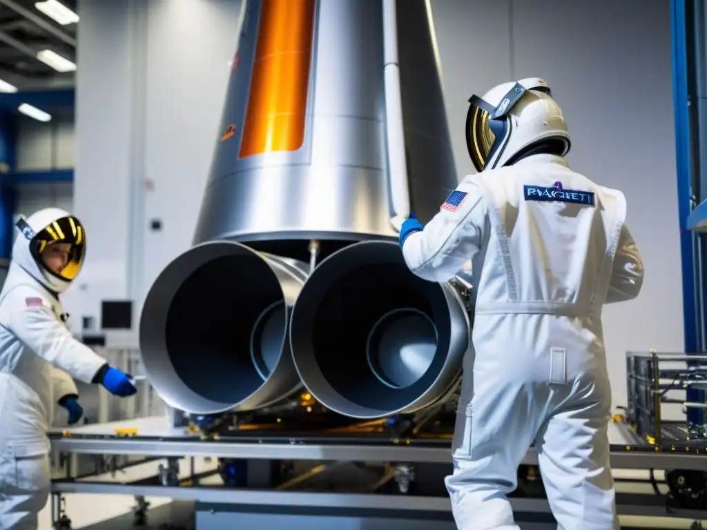 Preparación minuciosa del minirocket para el lanzamiento, con técnicos inspeccionando cuidadosamente la carga