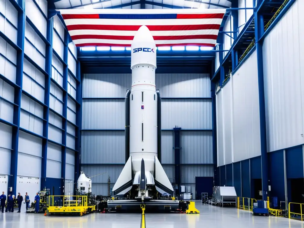 Preparativos del Falcon 9 en SpaceX, resaltando detalles del diseño, tecnología y escala del transporte espacial con cohetes reutilizables