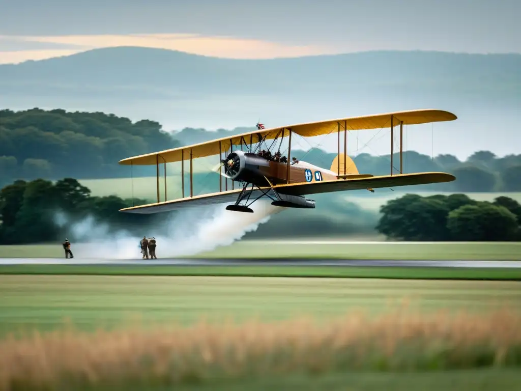 Primera avioneta de los hermanos Wright despegando, detallada y emocionante, mostrando la historia y evolución de la aviación