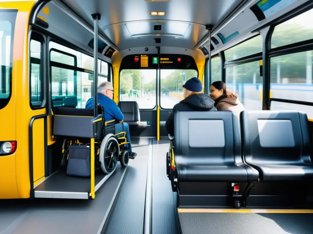 Autobús público moderno y accesible con tecnología inclusiva en transporte