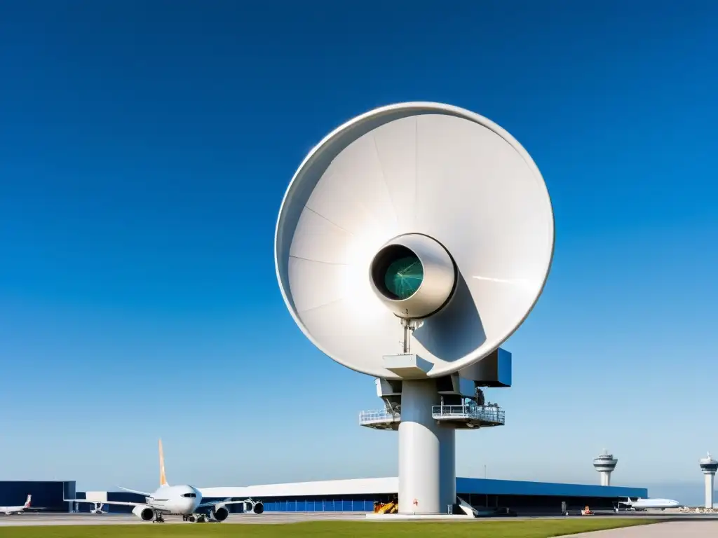 Radar de alta tecnología en aeropuerto internacional, cumple con normativas internacionales seguridad transporte aéreo