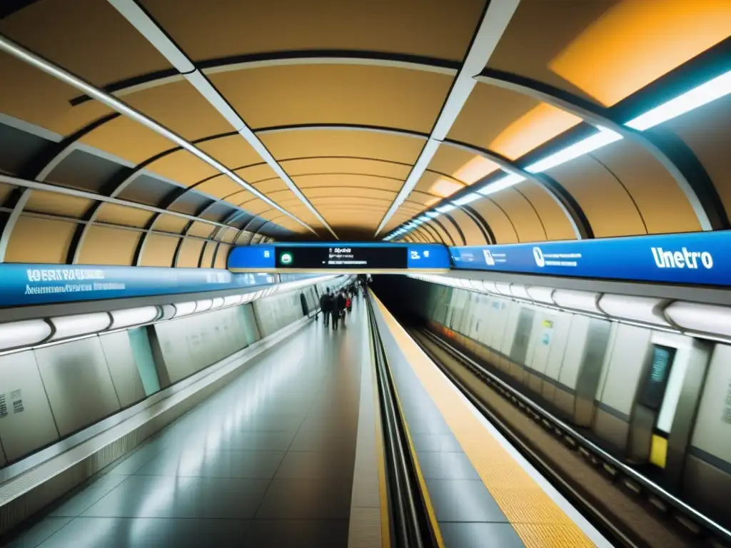 Descubre la red de metro en ciudades a través de esta imagen de una bulliciosa estación subterránea, con túneles, plataformas y una energía vibrante