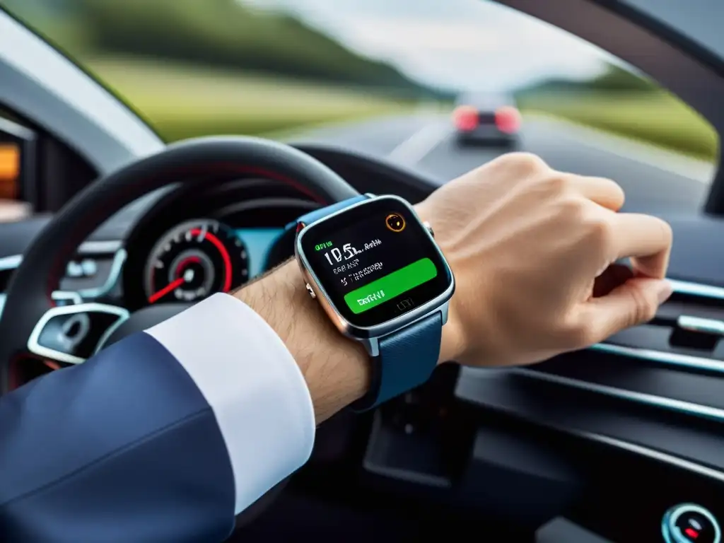 Un reloj inteligente de alta tecnología muestra datos en tiempo real del rendimiento del auto