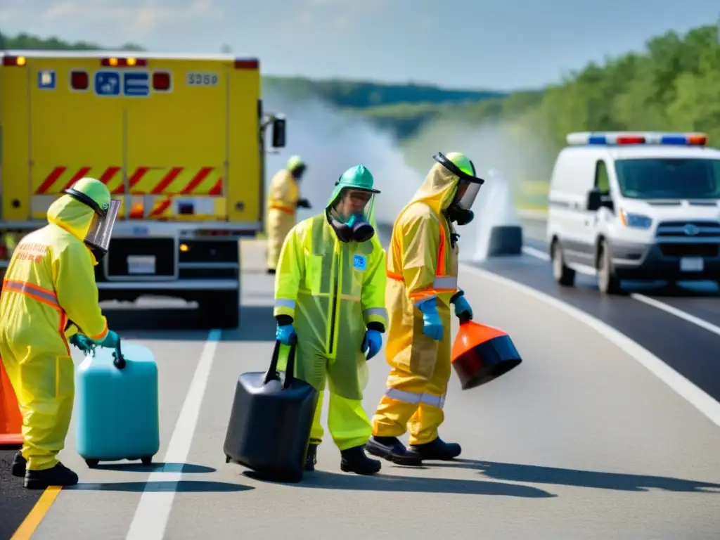 Respondedores en trajes hazmat contienen derrame químico en carretera