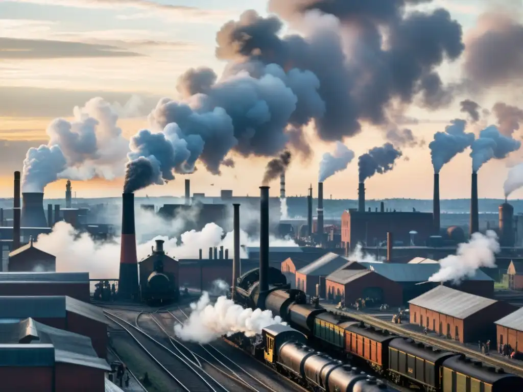 Durante la Revolución Industrial, la ciudad bulle con fábricas, trenes y humo