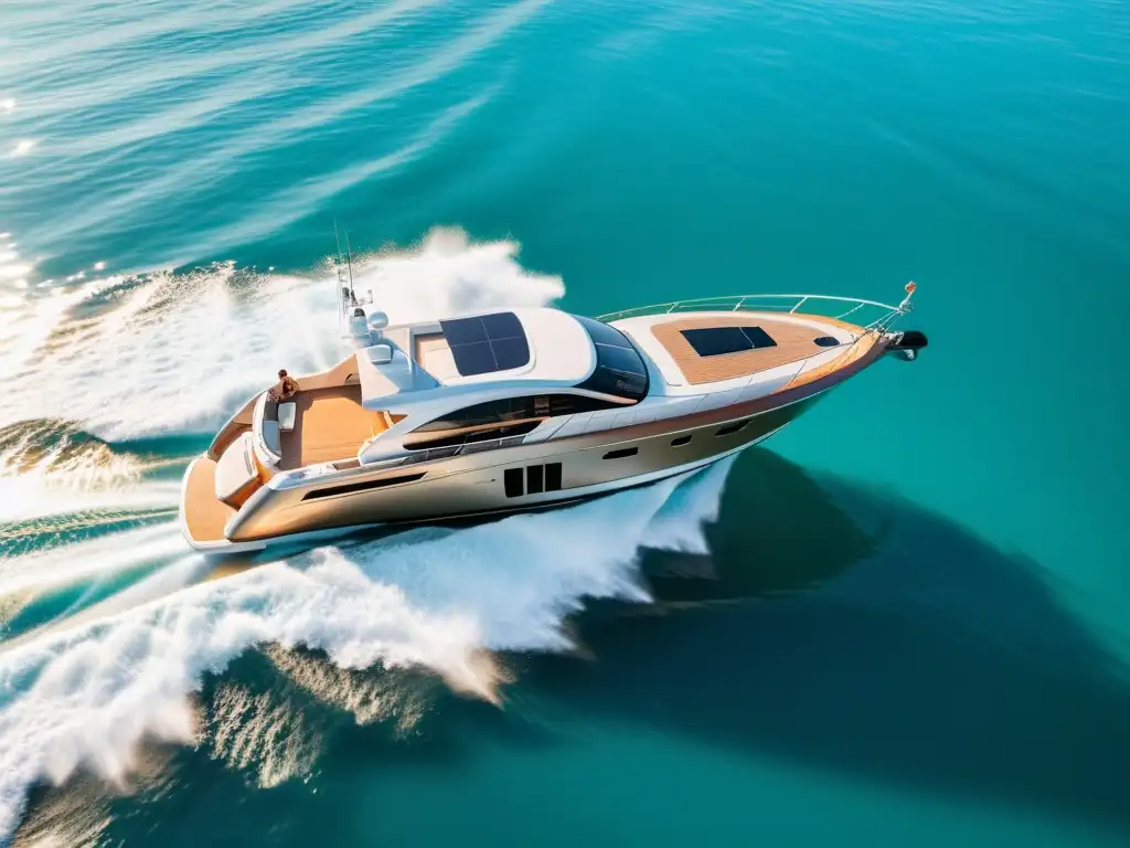 Yate Riva vintage navegando al atardecer en aguas turquesas Una Riva vintage navega en aguas turquesa al atardecer, evocando la historia y evolución de los medios de transporte marítimo