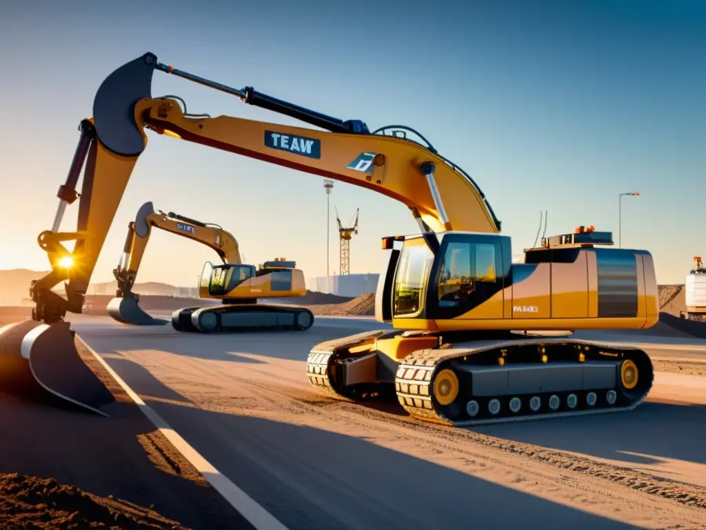 Robótica en la evolución del transporte: Robótica en acción construyendo modernas carreteras al atardecer