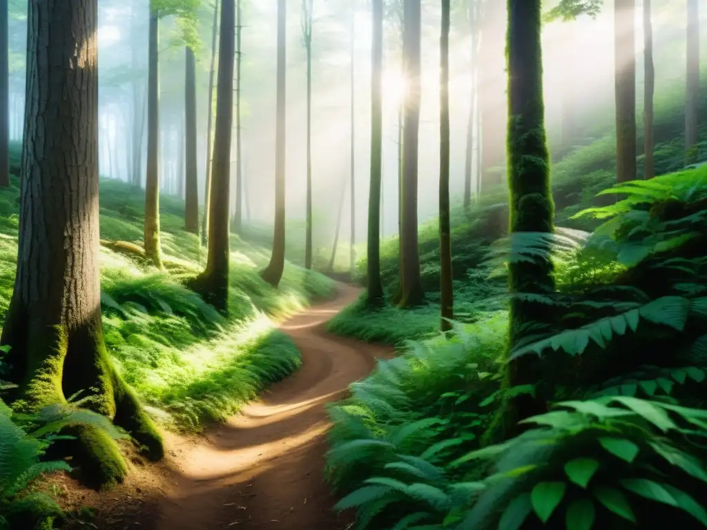 Un sendero polvoriento serpentea a través de un exuberante bosque, evocando un sentido de misterio y maravilla