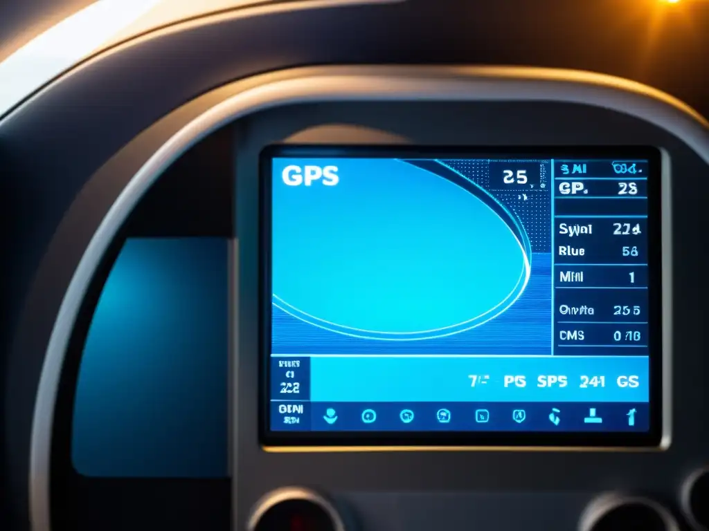 Sistemas GPS avanzados para aviación en pantalla, mostrando detalles de navegación y diseño sofisticado en la cabina de un avión comercial moderno