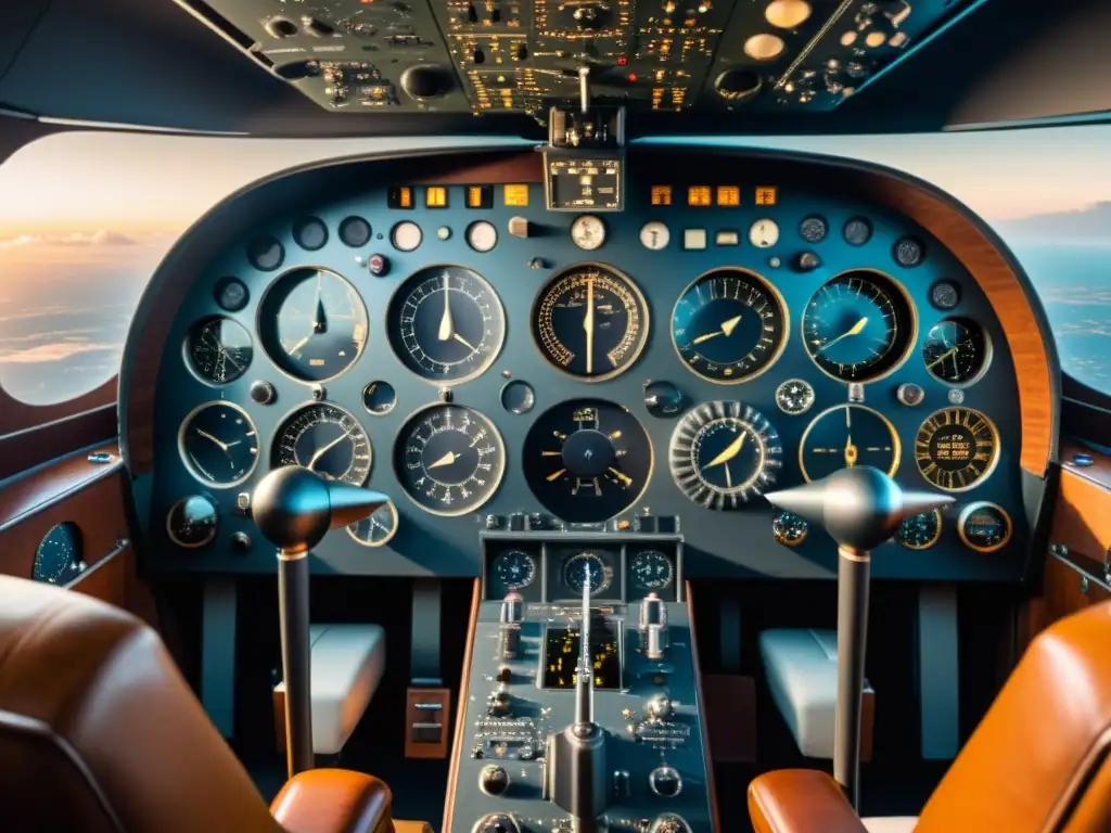 Sistemas de radio para pilotos en cabina de avión vintage, evocando la evolución histórica de la comunicación en la aviación