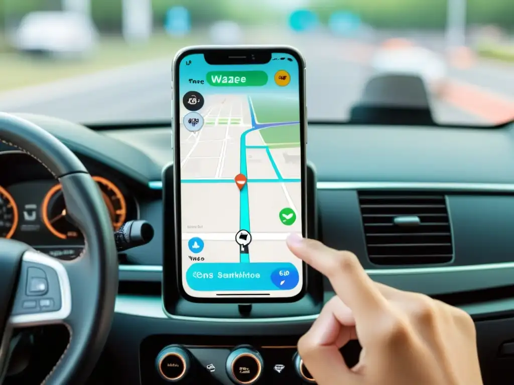 Smartphone con la app Waze mostrando funcionalidades ocultas para navegación, destacando rutas alternativas y tráfico en tiempo real