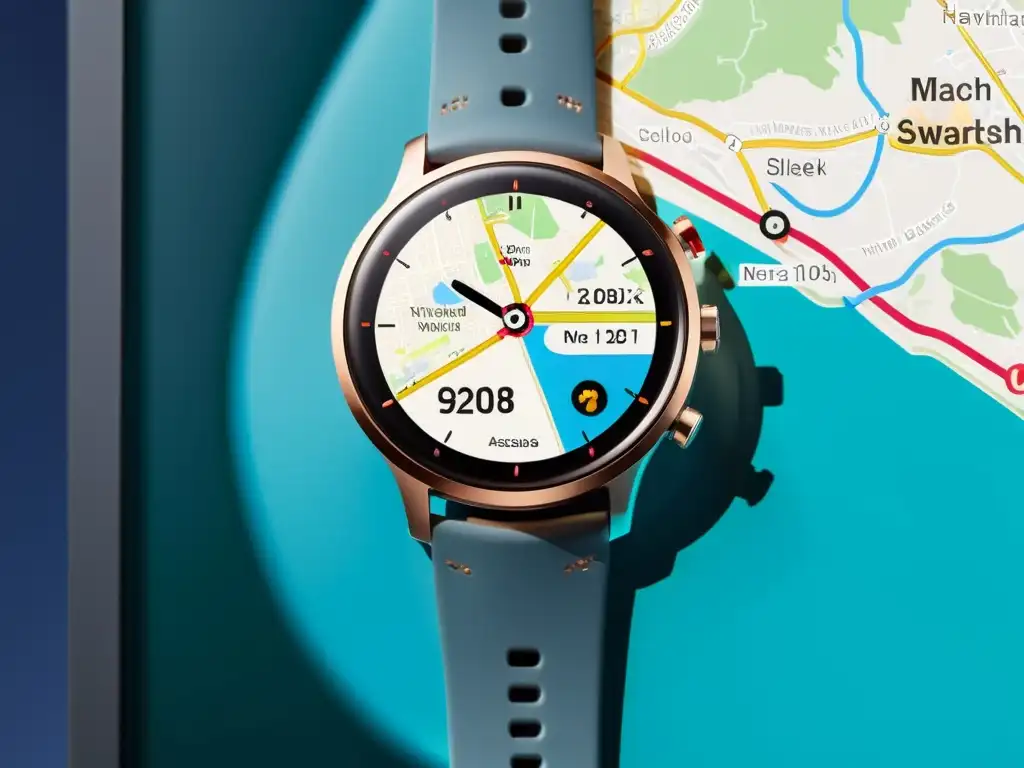 Un smartwatch moderno con pantalla vibrante y mapa de navegación para viajeros solitarios