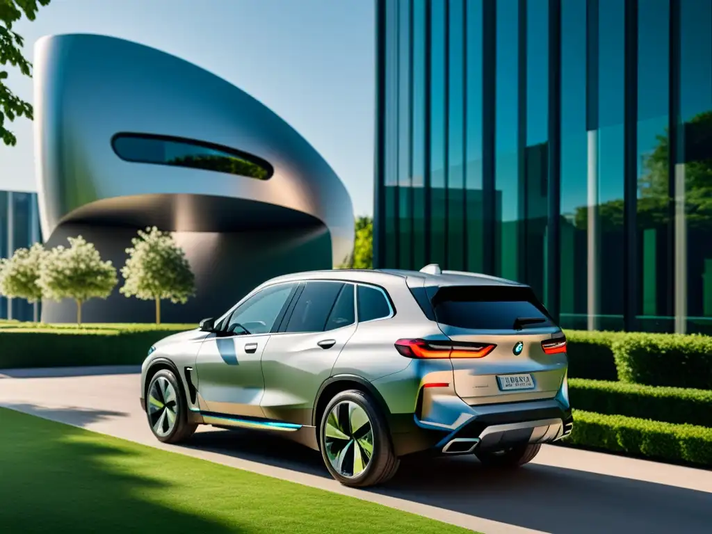 BMW iX SUV eléctrico sostenible en entorno urbano moderno con diseño futurista y lujo ecofriendly