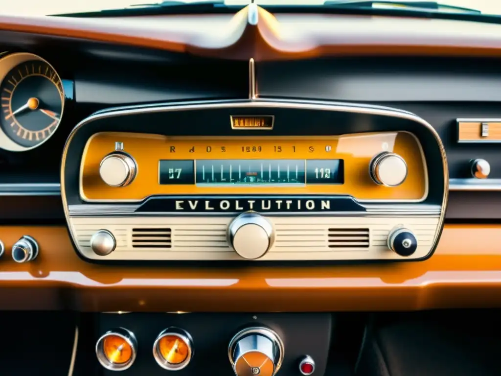 Tablero de auto vintage con radio retro y avances en sistemas de infotainment automotriz