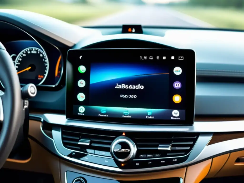 Tablero moderno de auto con sistema de radio y comunicación integrado, mostrando tecnología avanzada para conductores