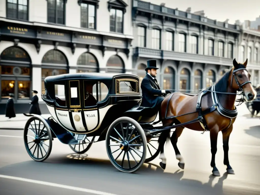 Un taxi de caballos del siglo XIX en una bulliciosa ciudad