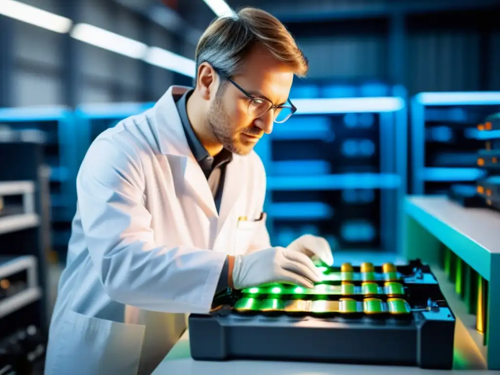 Un técnico inspecciona con precisión las baterías de vehículos eléctricos, reflejando el impacto de la innovación en la movilidad sostenible