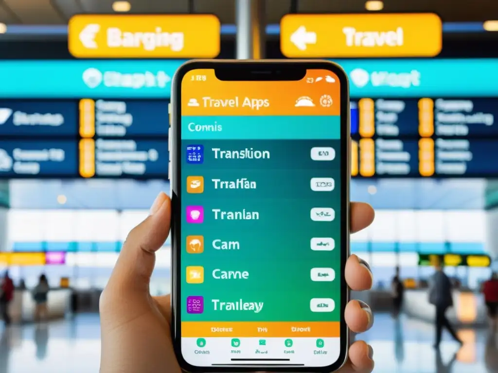 Un teléfono muestra una variedad de apps de viaje con iconos vibrantes