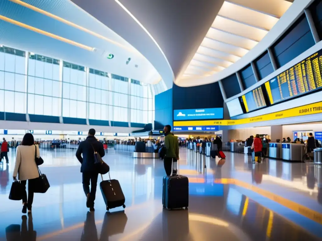 Una terminal ajetreada llena de viajeros, reflejando la diversidad y movimiento de las regulaciones de transporte internacional