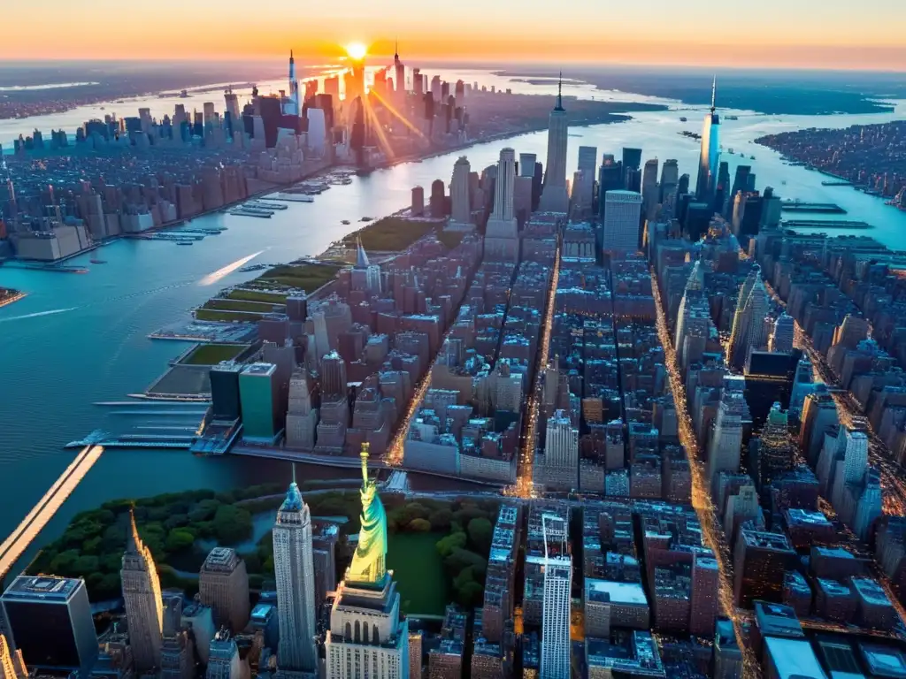 Disfruta de tours en helicóptero por las ciudades lujosas, con una vista aérea impresionante de la icónica ciudad de Nueva York al atardecer