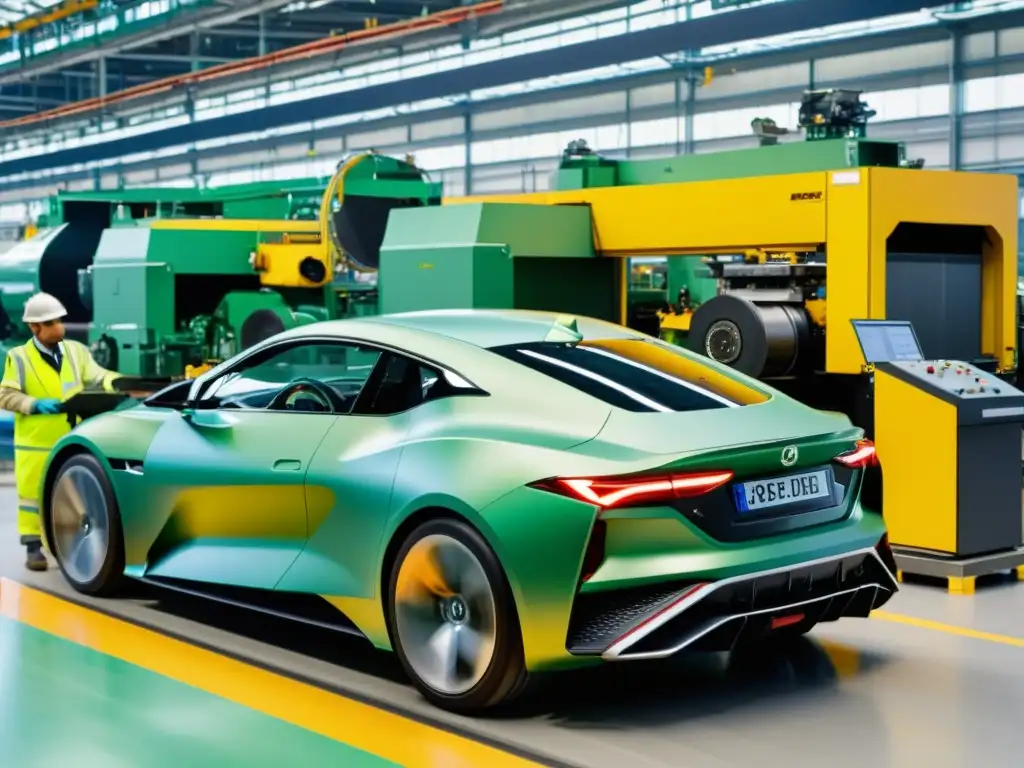 Trabajadores usando materiales reciclados en planta automotriz