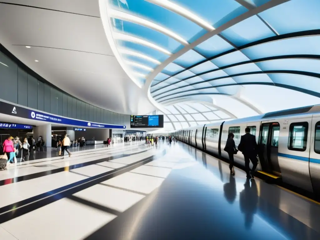 Estación de transporte adaptada con diseño futurista, accesibilidad innovadora y ambiente inclusivo, brindando facilidad a todos los pasajeros