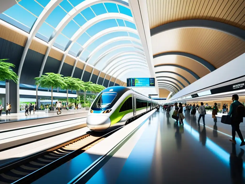 Estación de transporte futurista con certificaciones WELL, destacando innovación ecoamigable y arquitectura vanguardista