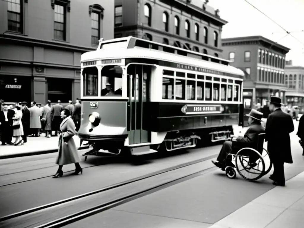 Un tranvía histórico con rampa de acceso para silla de ruedas