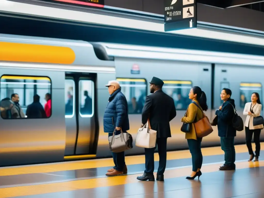 Estación de tren con accesibilidad universal y diversidad de pasajeros