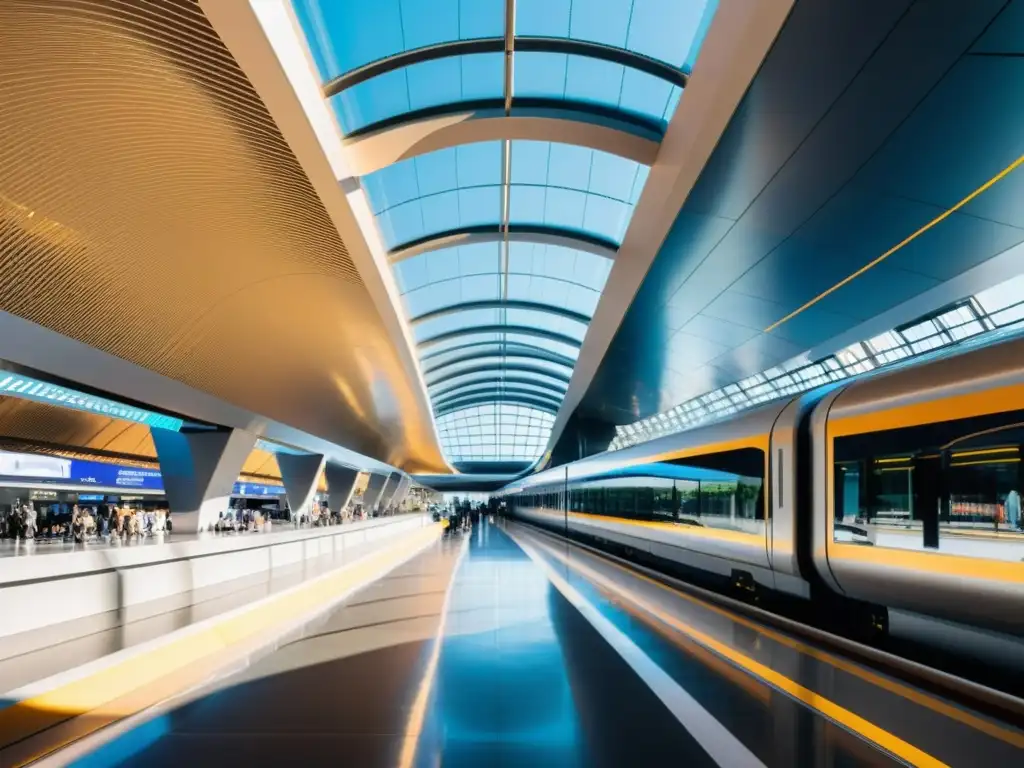 Estación de tren futurista con diseño elegante y luminoso