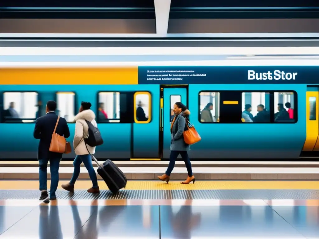 Estación de tren con Diseño Universal en Transporte Moderno, personas de todas las habilidades se desplazan cómodamente por la plataforma accesible